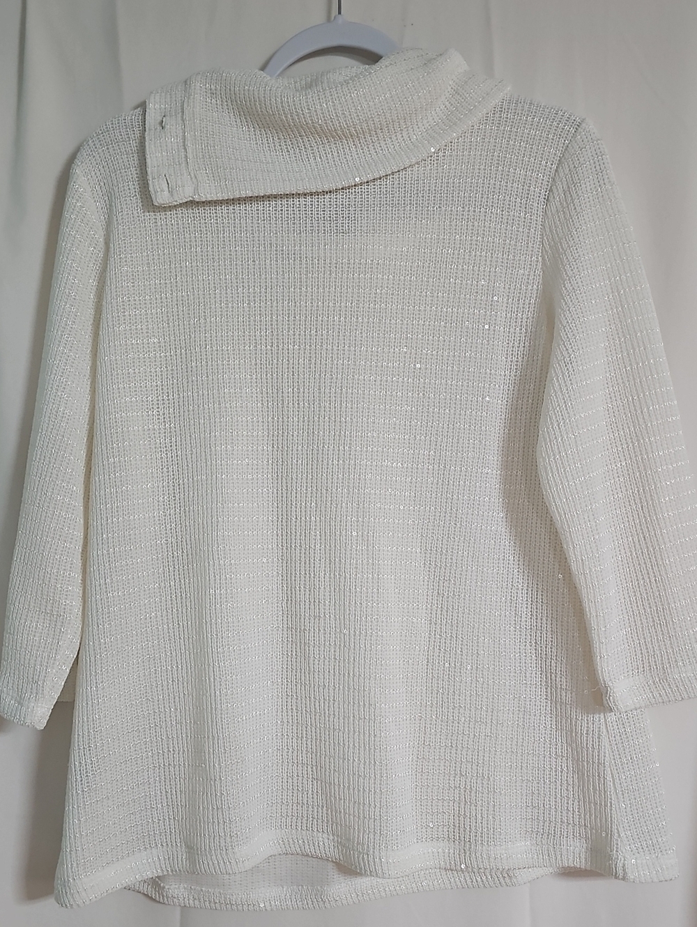 Ruby Rd. White Sparkle Cowl Neck Sweater with Button Accents - Picture 5 of 7